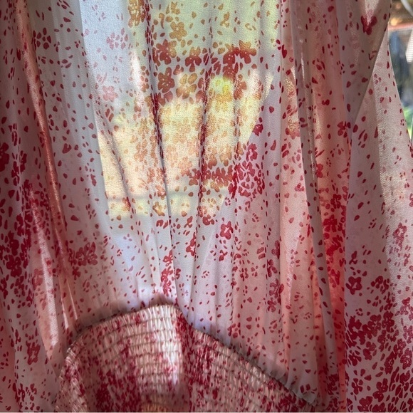 Princess Polly Cream & Red Floral Sheer V-Neck Wide Smocked Waist Mini Dress 8 - Picture 12 of 16